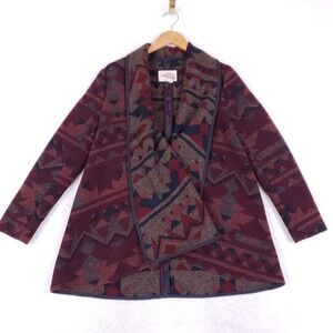 Forever 21 Contemporary Coat Jacket S Aztec Tribal Burgundy Open Front Western